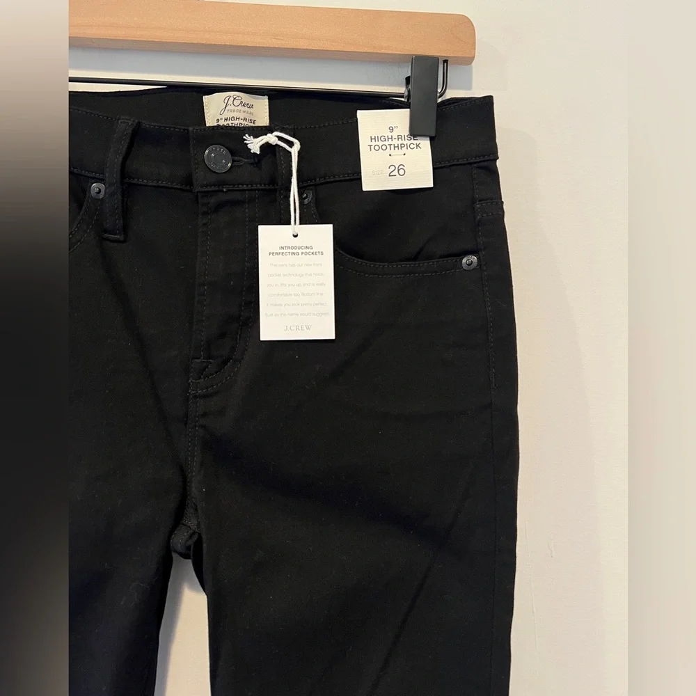 NWT J Crew toothpick‎ black skinny jeans 9” high rise stretch denim size 26